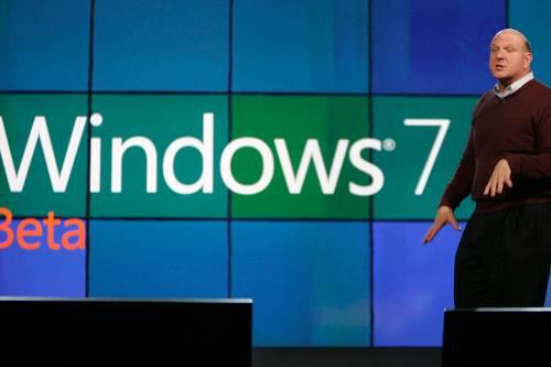 Microsoft-Chef Steve Ballmer bei der Vorstellung der Testversion des neuen Windows-Betriebssystems &bdquo;Windows 7&ldquo; in Las Vegas.