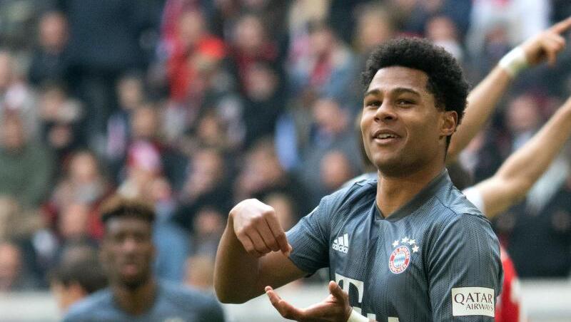 Serge Gnabry von München jubelt über sein Tor zum 0:3. Foto: Federico Gambarini/Archivbild Serge Gnabry von München jubelt über sein Tor zum 0:3. Foto: Federico Gambarini/Archivbild