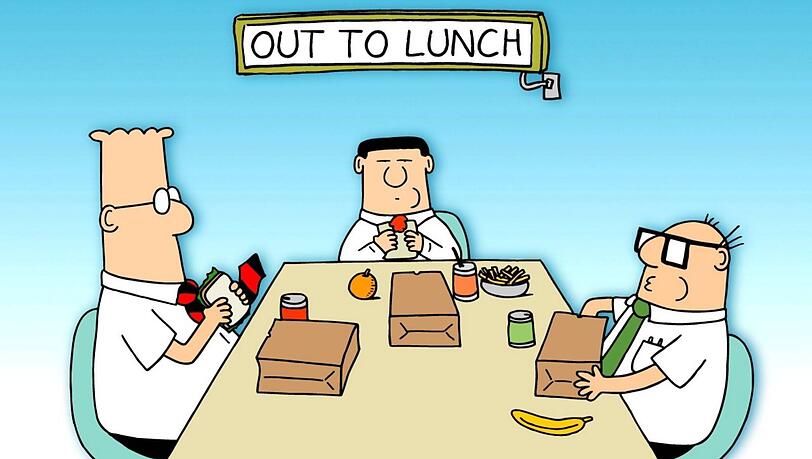 Ob hier die Work-Life-Balance noch stimmt? Der Wirtschaftswissenschaftler und Manager Scott Adams entwickelte die Angestelltenfigur Dilbert in endlosen Meetings der US-Telefongesellschaft Pacific Bell. Es entstand ein global erfolgreicher Comic über die Büroarbeitswelt. Ob hier die Work-Life-Balance noch stimmt? Der Wirtschaftswissenschaftler und Manager Scott Adams entwickelte die Angestelltenfigur Dilbert in endlosen Meetings der US-Telefongesellschaft Pacific Bell. Es entstand ein global erfolgreicher Comic über die Büroarbeitswelt.