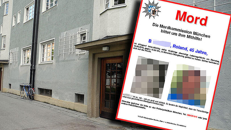 In diesem Hauseingang erstach seine Ex-Freundin. Die Polizei sucht jetzt auch in den Bergen mit Fahndungsplakaten nach dem 45-Jährigen. In diesem Hauseingang erstach seine Ex-Freundin. Die Polizei sucht jetzt auch in den Bergen mit Fahndungsplakaten nach dem 45-Jährigen.