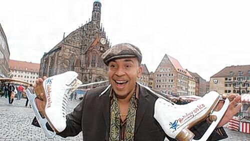 Trommelte am Hauptmarkt für seinen Auftritt: Lou Bega begibt sich am 16. Dezember für zwei Vorstellungen aufs Glatteis. Trommelte am Hauptmarkt für seinen Auftritt: Lou Bega begibt sich am 16. Dezember für zwei Vorstellungen aufs Glatteis.