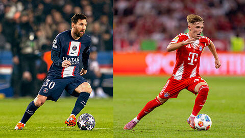 "Messi ist ganz oben, dahin habe ich noch einen langen Weg. Messi ist mein Vorbild", sagt Bayerns Lennart Karl (r.). "Messi ist ganz oben, dahin habe ich noch einen langen Weg. Messi ist mein Vorbild", sagt Bayerns Lennart Karl (r.).