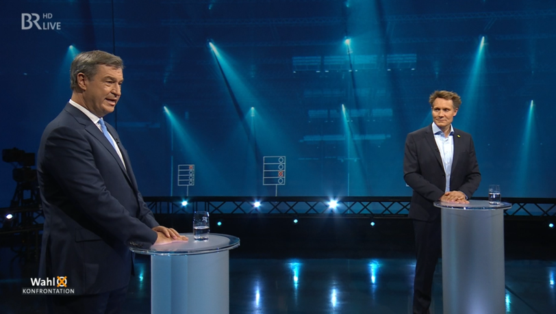 Die Spitzenkandidaten Markus Söder (CSU) und Ludwig Hartmann (Grüne) lieferten sich im Fernsehduell einen erbitterten Schlagabtausch. Die Spitzenkandidaten Markus Söder (CSU) und Ludwig Hartmann (Grüne) lieferten sich im Fernsehduell einen erbitterten Schlagabtausch.