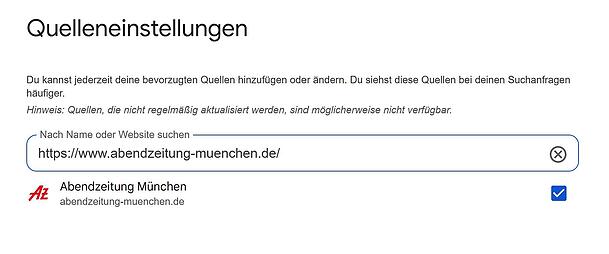 In den Google Quelleneinstellungen können Sie Namen oder Website suchen und ganz rechts ein Häkchen zum speichern setzten. In den Google Quelleneinstellungen können Sie Namen oder Website suchen und ganz rechts ein Häkchen zum speichern setzten.