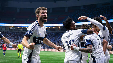 Thomas Müller und die Vancouver Whitecaps jubeln gegen den FC Dallas. Thomas Müller und die Vancouver Whitecaps jubeln gegen den FC Dallas.