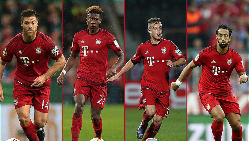 Wer wird in nächster Zeit in der Bayern-Innenverteidigung spielen? Routinier Alonso, Allrounder Alaba, Neu-Verteidiger Kimmich oder der wiedergenesene Benatia? (v.l.) Wer wird in nächster Zeit in der Bayern-Innenverteidigung spielen? Routinier Alonso, Allrounder Alaba, Neu-Verteidiger Kimmich oder der wiedergenesene Benatia? (v.l.)