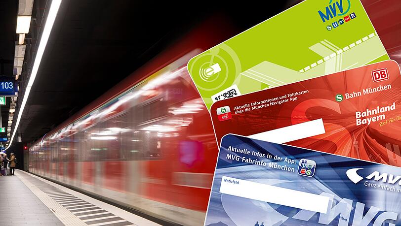 Die geplanten DB-, MVV- und MVG-Karten im Scheckkarten-Format. (AZ-Montage) Die geplanten DB-, MVV- und MVG-Karten im Scheckkarten-Format. (AZ-Montage)