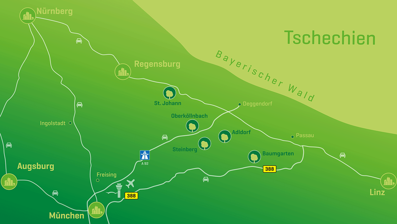 Die Karte zeigt die geplanten Projektstandorte. Die Karte zeigt die geplanten Projektstandorte.