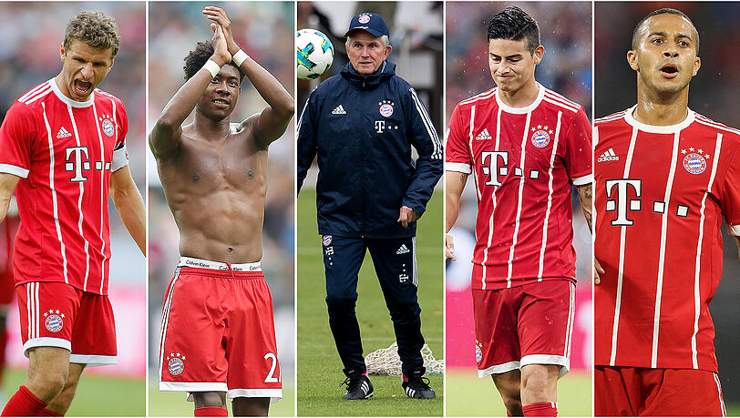 Gewinner und Verlierer unter Heynckes (m.): Müller und Alaba, die auf mehr Spielzeit hoffen können sowie James und Thiago für die es nun schwerer werden könnte (v.l.). Gewinner und Verlierer unter Heynckes (m.): Müller und Alaba, die auf mehr Spielzeit hoffen können sowie James und Thiago für die es nun schwerer werden könnte (v.l.).