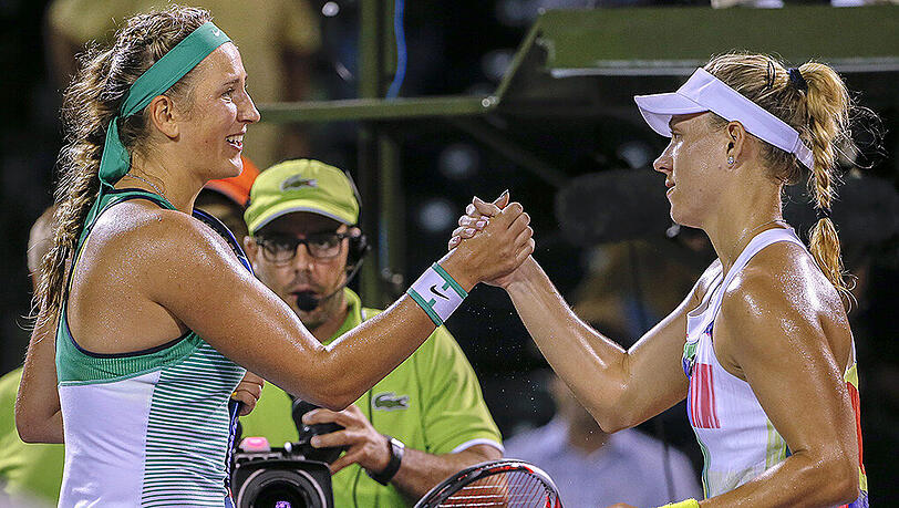 Die zweimalige Grand-Slam-Gewinnerin mit Wohnsitz Monaco nahm gegen Angelique Kerber (rechts) Revanche für ihre Viertelfinal-Niederlage in Melbourne - und feierte ihren 21. Sieg im 22. Match der Saison. Die zweimalige Grand-Slam-Gewinnerin mit Wohnsitz Monaco nahm gegen Angelique Kerber (rechts) Revanche für ihre Viertelfinal-Niederlage in Melbourne - und feierte ihren 21. Sieg im 22. Match der Saison.