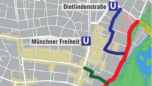 Die Wunsch-Radlrouten der FDP/Bayernpartei. Grafik: Google Maps/Bearb.: anf Die Wunsch-Radlrouten der FDP/Bayernpartei. Grafik: Google Maps/Bearb.: anf