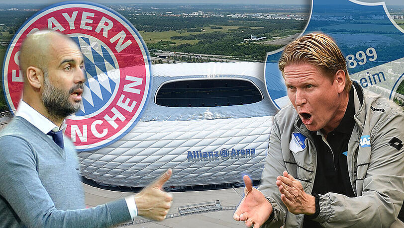 Duell in der Allianz Arena: der FC Bayern von Pep Guardiola trifft auf die TSG 1899 Hoffenheim und Trainer Gisdol. Duell in der Allianz Arena: der FC Bayern von Pep Guardiola trifft auf die TSG 1899 Hoffenheim und Trainer Gisdol.