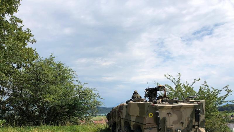 Bei der Brigadegefechtsübung "Berglöwe 2018" steht ein Fahrzeug der Bundeswehr auf einer Wiese. Foto: Bundeswehr/Archiv Bei der Brigadegefechtsübung "Berglöwe 2018" steht ein Fahrzeug der Bundeswehr auf einer Wiese. Foto: Bundeswehr/Archiv
