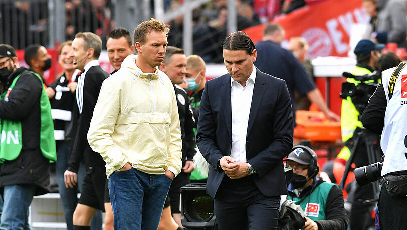 Julian Nagelsmann (li.) und Gerardo Seoane stecken mit ihren Teams in der Krise. Julian Nagelsmann (li.) und Gerardo Seoane stecken mit ihren Teams in der Krise.