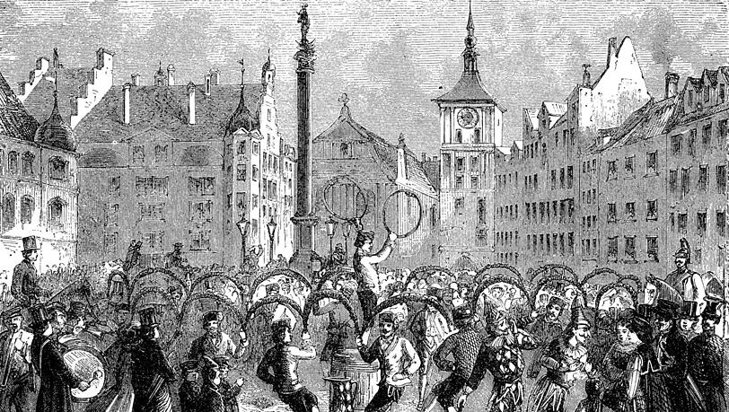 Der Tanz im 19. Jahrhundert am Marienplatz. Der Tanz im 19. Jahrhundert am Marienplatz.