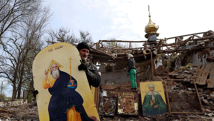 Eine orthodoxe Kirche in Kamyshevakha wurde durch eine russische Rakete zerstört. Eine orthodoxe Kirche in Kamyshevakha wurde durch eine russische Rakete zerstört.