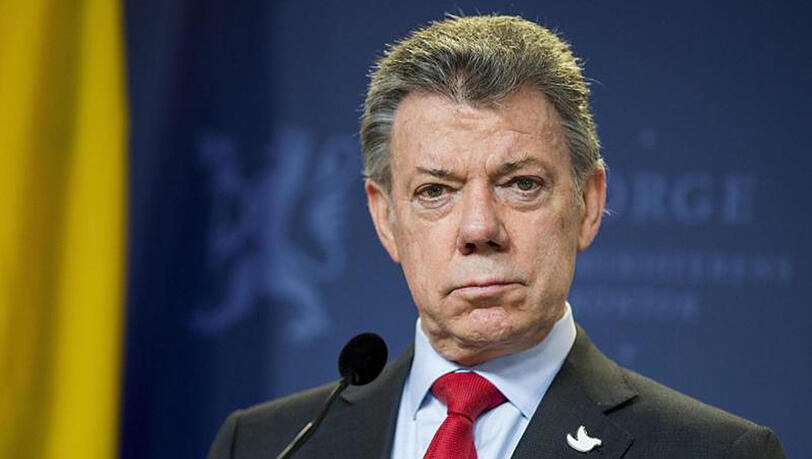 Kolumbiens Präsident Juan Manuel Santos während einer Pressekonferenz zur Nobelpreisverleihung im Dezember 2016 in Oslo. Kolumbiens Präsident Juan Manuel Santos während einer Pressekonferenz zur Nobelpreisverleihung im Dezember 2016 in Oslo.