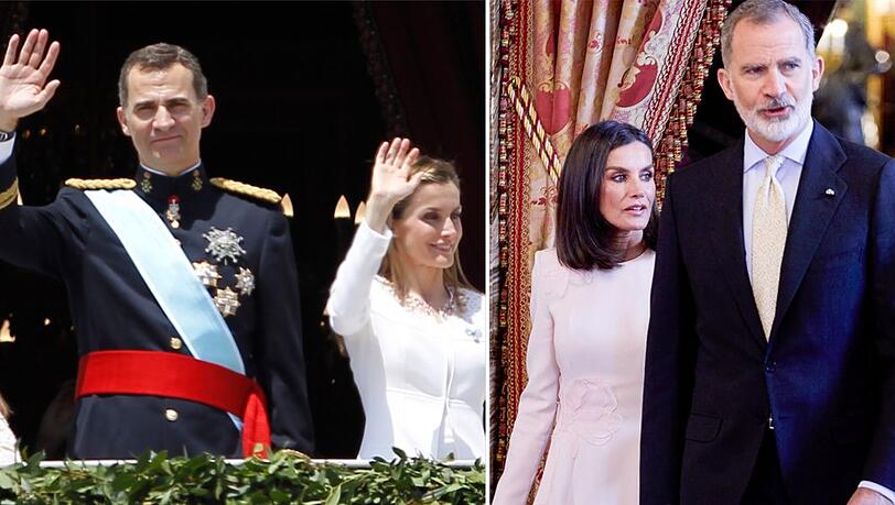 Am 19. Juni 2014 erfolgte die Proklamation von König Felipe und Königin Letizia, die sich auf dem Schlossbalkon in Madrid zeigten (l.). Heute steht das Königspaar mehr denn je unter Beobachtung - jeder Schritt, jede Geste wird von der spanischen Presse aufmerksam analysiert. Am 19. Juni 2014 erfolgte die Proklamation von König Felipe und Königin Letizia, die sich auf dem Schlossbalkon in Madrid zeigten (l.). Heute steht das Königspaar mehr denn je unter Beobachtung - jeder Schritt, jede Geste wird von der spanischen Presse aufmerksam analysiert.
