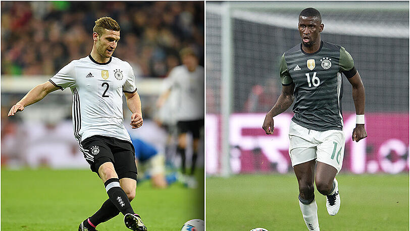 Kämpfen um einen Platz in der DFB-Innenverteidigung: Shkodran Mustafi (l.) und Antonio Rüdiger. Kämpfen um einen Platz in der DFB-Innenverteidigung: Shkodran Mustafi (l.) und Antonio Rüdiger.