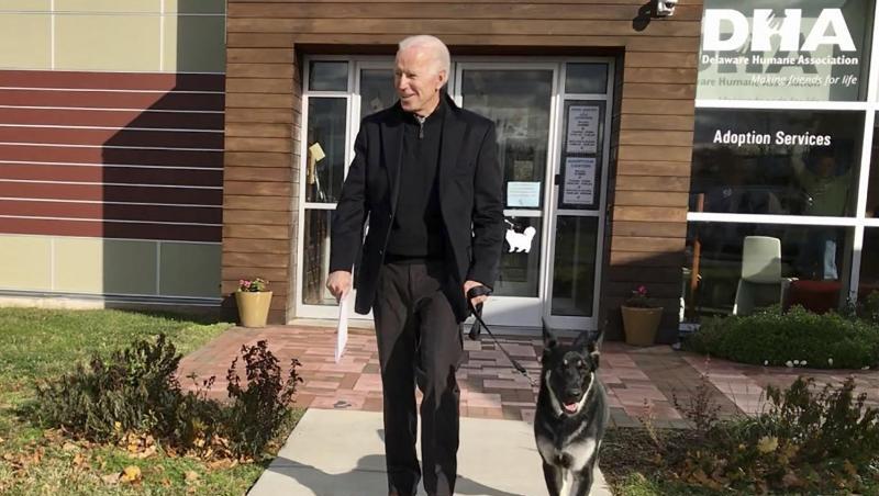 Joe Biden mit seinem Deutschen Schäferhund "Major". Joe Biden mit seinem Deutschen Schäferhund "Major".