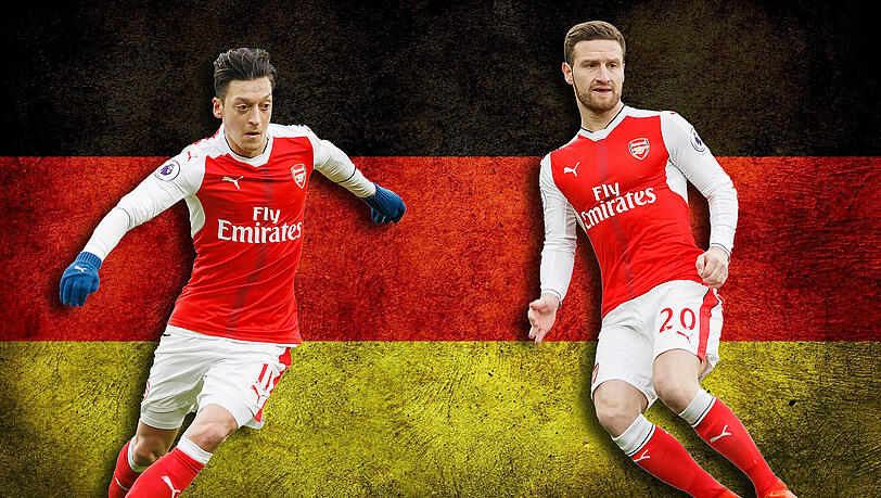Auch sie sind Teil der German Gunners: Mesut Özil und Shkodran Mustafi (rechts). Auch sie sind Teil der German Gunners: Mesut Özil und Shkodran Mustafi (rechts).
