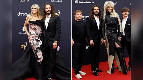 Tom Kaulitz posiert doppelt beim Bambi: Mit seiner Ehefrau Heidi Klum und mit seiner Band Tokio Hotel. Tom Kaulitz posiert doppelt beim Bambi: Mit seiner Ehefrau Heidi Klum und mit seiner Band Tokio Hotel.