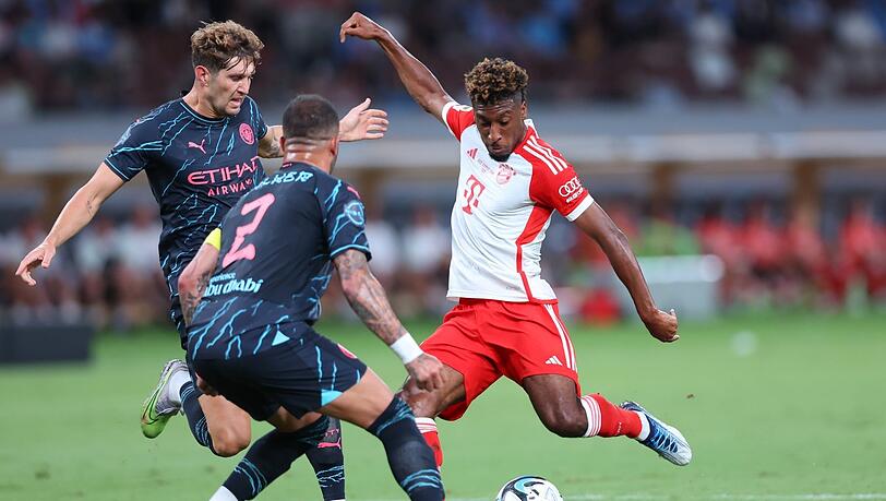 Flügelstürmer Kingsley Coman beim Testspiel des FC Bayern im Rahmen der Asienreise gegen Champions-League-Sieger Manchester City. Flügelstürmer Kingsley Coman beim Testspiel des FC Bayern im Rahmen der Asienreise gegen Champions-League-Sieger Manchester City.
