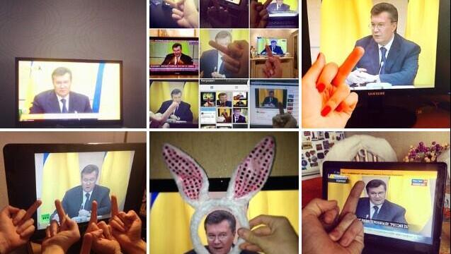Auf Instagram zeigen zig Nutzer dem gestürzten Präsidenten der Ukraine, Viktor Janukowitsch, den Stinkefinger. Auf Instagram zeigen zig Nutzer dem gestürzten Präsidenten der Ukraine, Viktor Janukowitsch, den Stinkefinger.