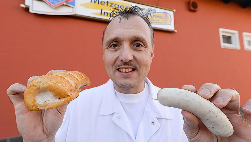 Metzgermeister Albert Kohlpaintner hat das Weißwurst-Stangerl erfunden. Metzgermeister Albert Kohlpaintner hat das Weißwurst-Stangerl erfunden.