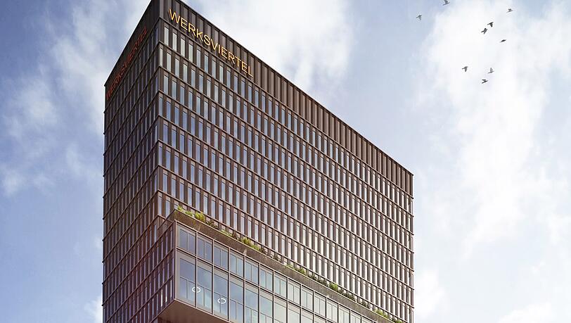 Auf dem frühern Siloturm entsteht der neue Hotelbau. Insgesamt ist das Gebäude dann fast 90 Meter hoch. Auf dem frühern Siloturm entsteht der neue Hotelbau. Insgesamt ist das Gebäude dann fast 90 Meter hoch.