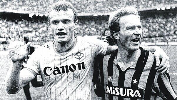 Treffen der deutschen Profis: Veronas Hans-Peter Briegel (l.) und Inter-Star Karl-Heinz Rummenigge Mitte der 80er Jahre. Treffen der deutschen Profis: Veronas Hans-Peter Briegel (l.) und Inter-Star Karl-Heinz Rummenigge Mitte der 80er Jahre.