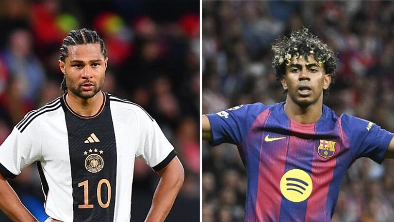 Fragende Gesichter und viel Frust: Serge Gnabry (l.) fällt sicher für die WM aus, bei Lamine Yamal wird es ein Wettlauf gegen die Zeit. Fragende Gesichter und viel Frust: Serge Gnabry (l.) fällt sicher für die WM aus, bei Lamine Yamal wird es ein Wettlauf gegen die Zeit.