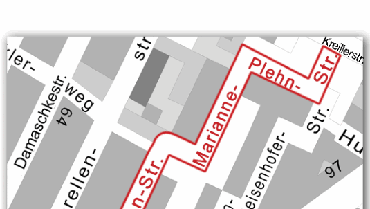 Hier verläuft die Marianne-Plehn-Straße. Hier verläuft die Marianne-Plehn-Straße.