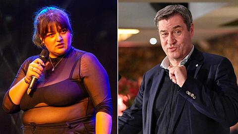 Teresa Reichl macht sich über Ministerpräsident Markus Söder lustig. Teresa Reichl macht sich über Ministerpräsident Markus Söder lustig.