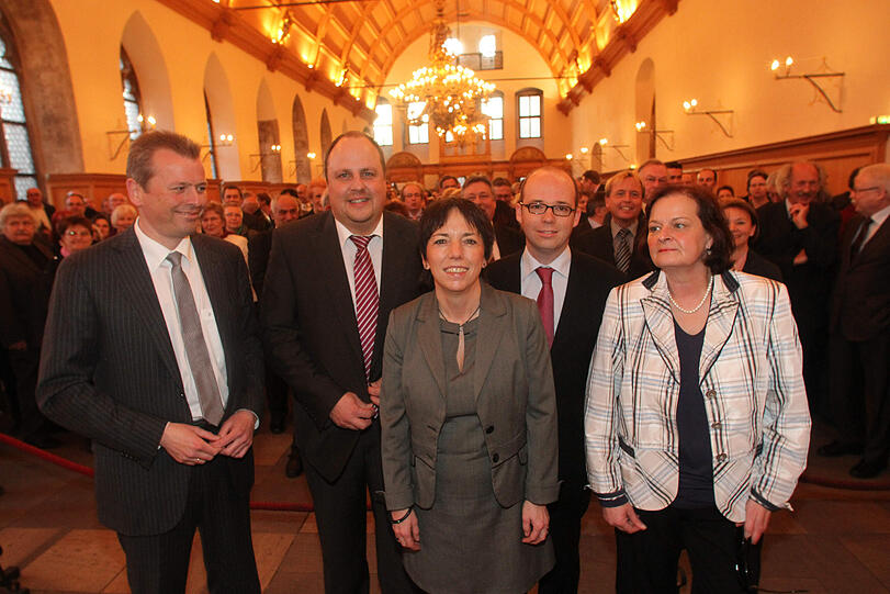 Ein Ehrengast mit zehn Geboten: Margot Käßmann (Mitte) mit OB Ulrich Maly, SPD-Chef Christian Vogel und den beiden Partei-Vize Thorsten Brehm und Angelika Weikert (rechts).