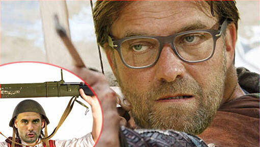 Dortmund-Coach Jürgen Klopp sieht sich im Zweikampf mit den Bayern in der Rolle des Robin Hood. Bazooka! So stellt Klopp Bayern-Coach Pep Guardiola dar. Dortmund-Coach Jürgen Klopp sieht sich im Zweikampf mit den Bayern in der Rolle des Robin Hood. Bazooka! So stellt Klopp Bayern-Coach Pep Guardiola dar.