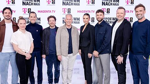 Das Aufgebot von MagentaTV für die WM 2026 um Johannes B. Kerner (M.). Das Aufgebot von MagentaTV für die WM 2026 um Johannes B. Kerner (M.).
