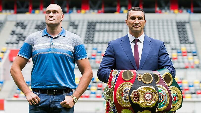 Wladimir Klitschko und sein Herausforderer Tyson Fury. Wladimir Klitschko und sein Herausforderer Tyson Fury.
