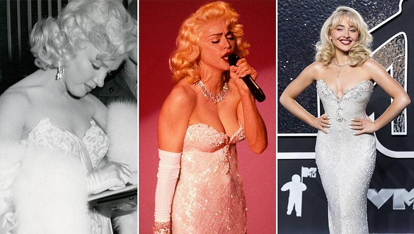 Wie Marilyn Monroe (1953) und Madonna (1991): Sabrina Carpenter 2024 bei den MTV Video Music Awards. Wie Marilyn Monroe (1953) und Madonna (1991): Sabrina Carpenter 2024 bei den MTV Video Music Awards.