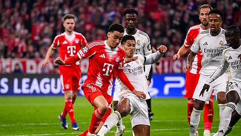 Jamal Musiala im Einsatz für den FC Bayern gegen Real Madrid. Jamal Musiala im Einsatz für den FC Bayern gegen Real Madrid.