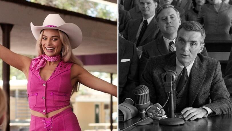 "Oppenheimer" sticht "Barbie" aus. "Oppenheimer" sticht "Barbie" aus.