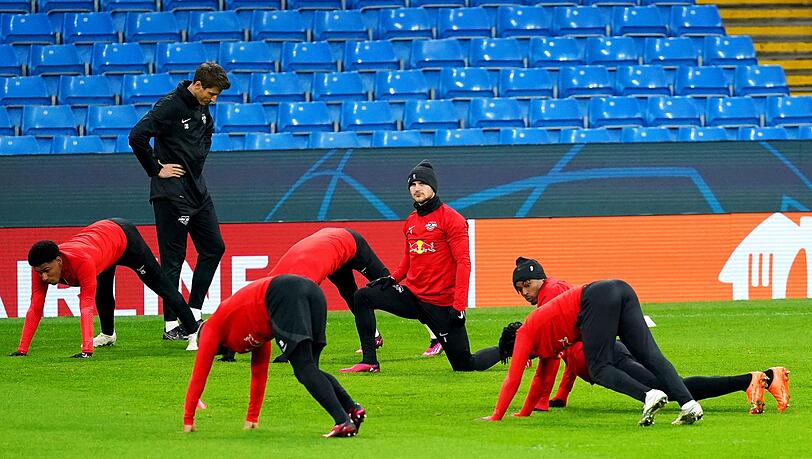 Der Leipziger Timo Werner (M.) beim Abschlusstraining in Manchester. Der Leipziger Timo Werner (M.) beim Abschlusstraining in Manchester.