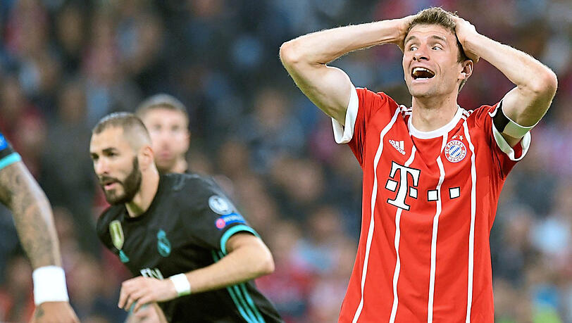 Die Enttäuschung ins Gesicht geschrieben: Thomas Müller im Spiel des FC Bayern gegen Real Madrid. Die Enttäuschung ins Gesicht geschrieben: Thomas Müller im Spiel des FC Bayern gegen Real Madrid.