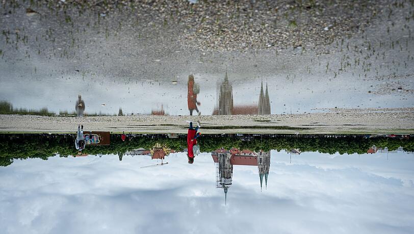 Die Paulskirche am Rand der Theresienwiese spiegelt sich in einer Pfütze auf einer der Straßen zwischen den Flächen mit Kies und Magerrasen. Die Paulskirche am Rand der Theresienwiese spiegelt sich in einer Pfütze auf einer der Straßen zwischen den Flächen mit Kies und Magerrasen.
