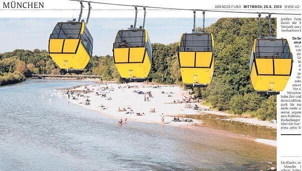 Der Bezirksausschuss Untergeising-Harlaching hat sich für die Idee einer Gondel über die Isar ausgesprochen. Der Bezirksausschuss Untergeising-Harlaching hat sich für die Idee einer Gondel über die Isar ausgesprochen.