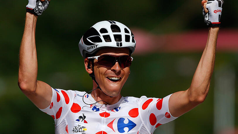 Da jubelt er noch: Warren Barguil im Bergtrikot bei der Tour de France. Da jubelt er noch: Warren Barguil im Bergtrikot bei der Tour de France.