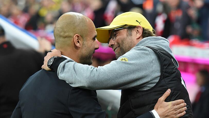 Pep Guardiola und Jürgen Klopp vor dem Duell ihrer Teams. Pep Guardiola und Jürgen Klopp vor dem Duell ihrer Teams.