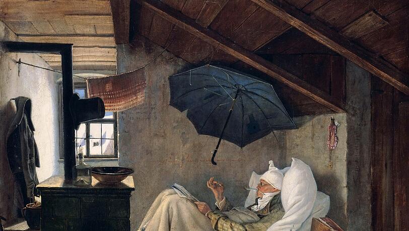 Carl Spitzweg malte drei Fassungen seines „Armen Poeten“. Eines hängt in der Neuen Pinakothek in München, die anderen in Berlin und Nürnberg. Carl Spitzweg malte drei Fassungen seines „Armen Poeten“. Eines hängt in der Neuen Pinakothek in München, die anderen in Berlin und Nürnberg.