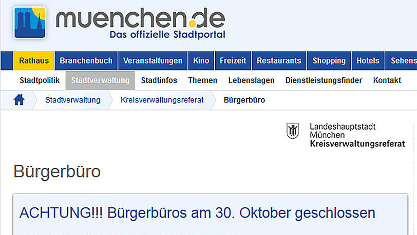 KVR und Bürgerbüros werden am 30. Oktober geschlossen bleiben. KVR und Bürgerbüros werden am 30. Oktober geschlossen bleiben.