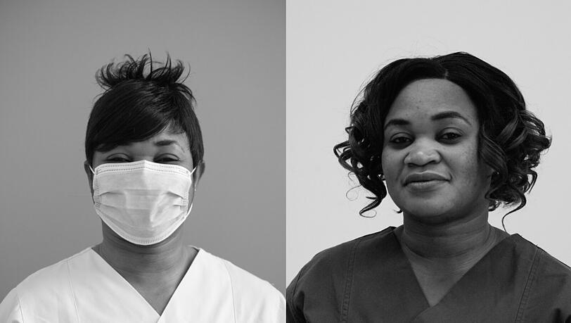 Elvine Lingombe (38), Auzubildende zur Gesundheits- und Krankenpflegerin auf einer Corona Station. Elvine Lingombe (38), Auzubildende zur Gesundheits- und Krankenpflegerin auf einer Corona Station.